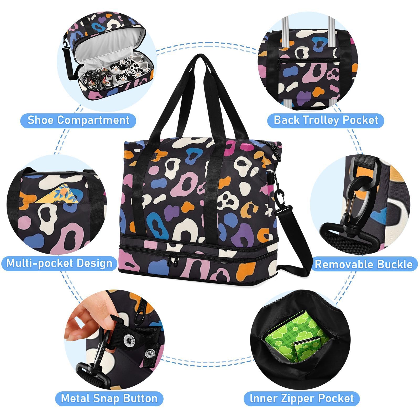 Sac de sport coloré Guépard avec poche humide et sangle réglable, sac d'entraînement pour voyage en avion, grande capacité pour homme et femme