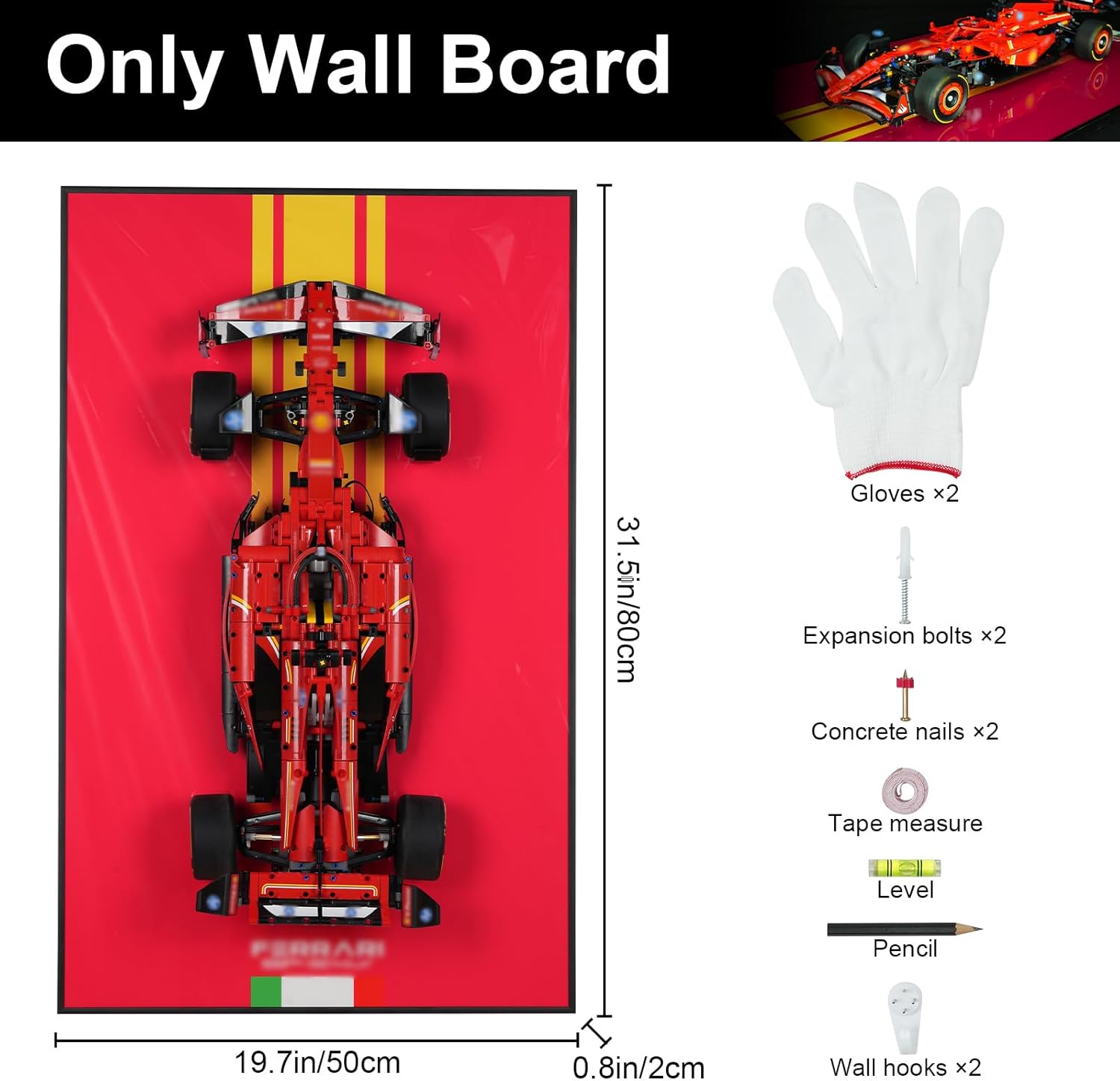 Display Wall Mount Board for Lego Technic Ferrari 42207 Race Car | Gift for Car Model Collectors,Transform Your Build into Wall Art in Office, Garage, or Display Room(Only Board)