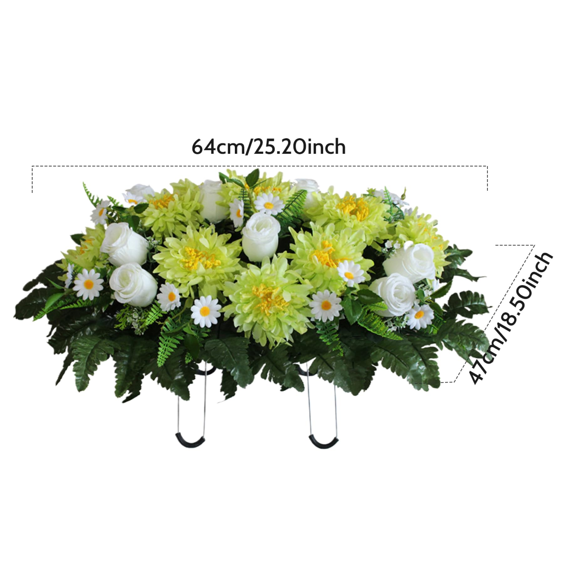 Fleurs de cimetière artificielles réalistes avec chrysanthèmes en Soie 64 x 47 cm Vert.