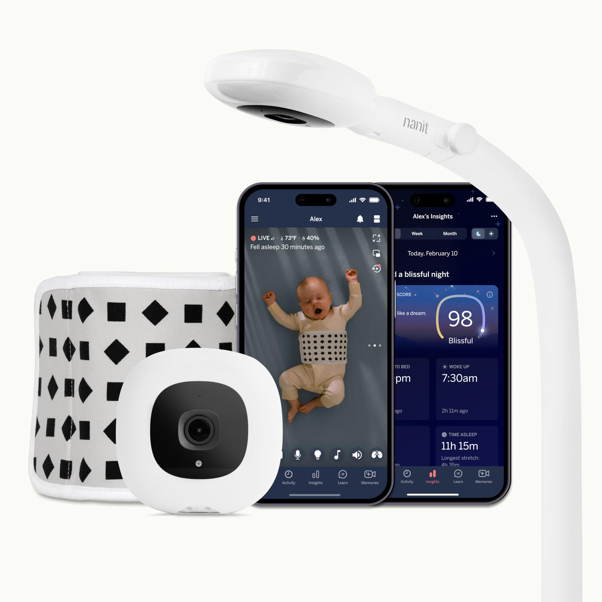 Nanit Monitor de bebé Inteligente Pro y Soporte de Piso de 2ª generación - Cámara de Video y Sonido Wi-Fi 1080P, Entrenador de sueño y rastreador de Movimiento de respiración, Audio bidireccional,