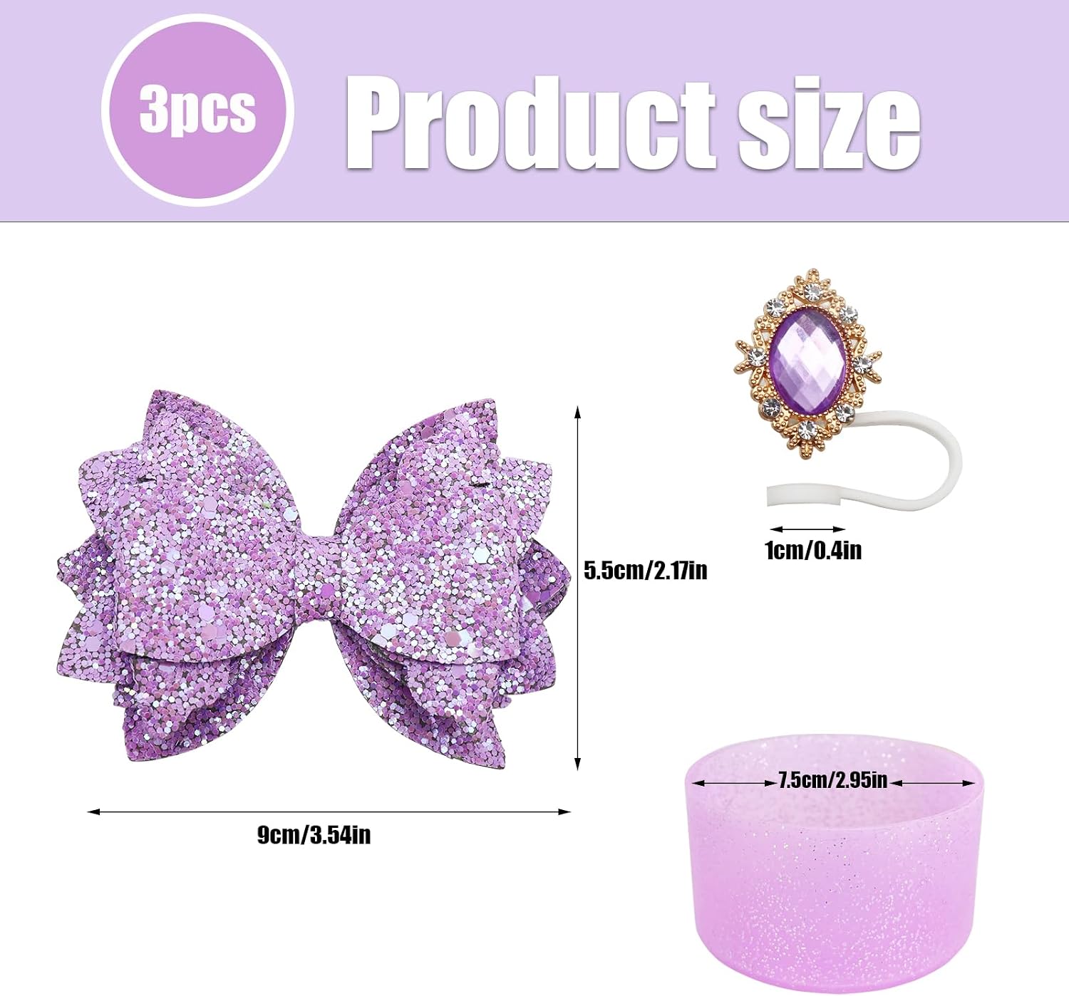 3PCS Bow Straw Decorate Cup Accessories Set for Stanley(Light Purple) image 2