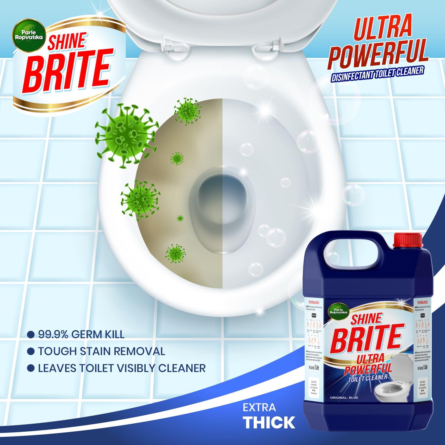 Parle Ropvatika ShineBrite Original Blue Ultra Powerful Toilet Cleaner Liquid | Suitable for Toilet Bowls (Toilet Cleaner 5l + Laundry Detergent 5l) 1