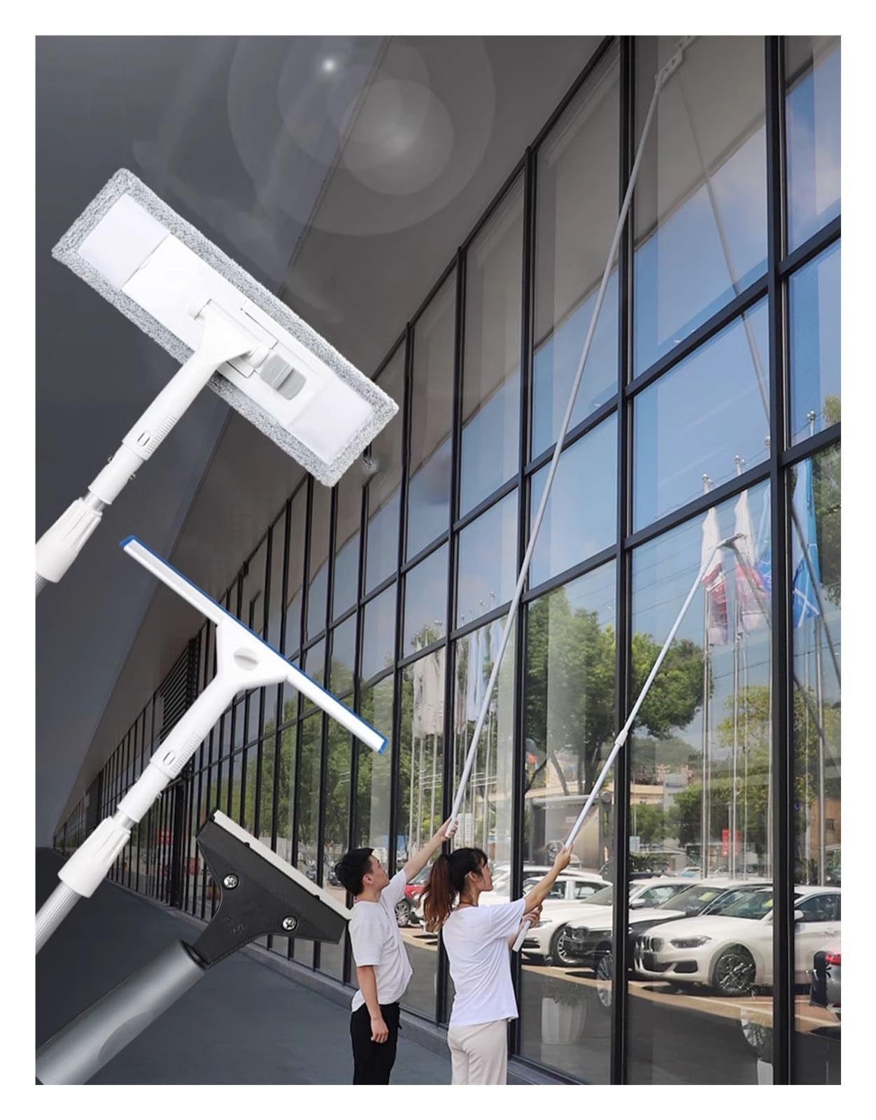 Manche de nettoyage de vitres extra long pour laver les carreaux hauts sans échelle