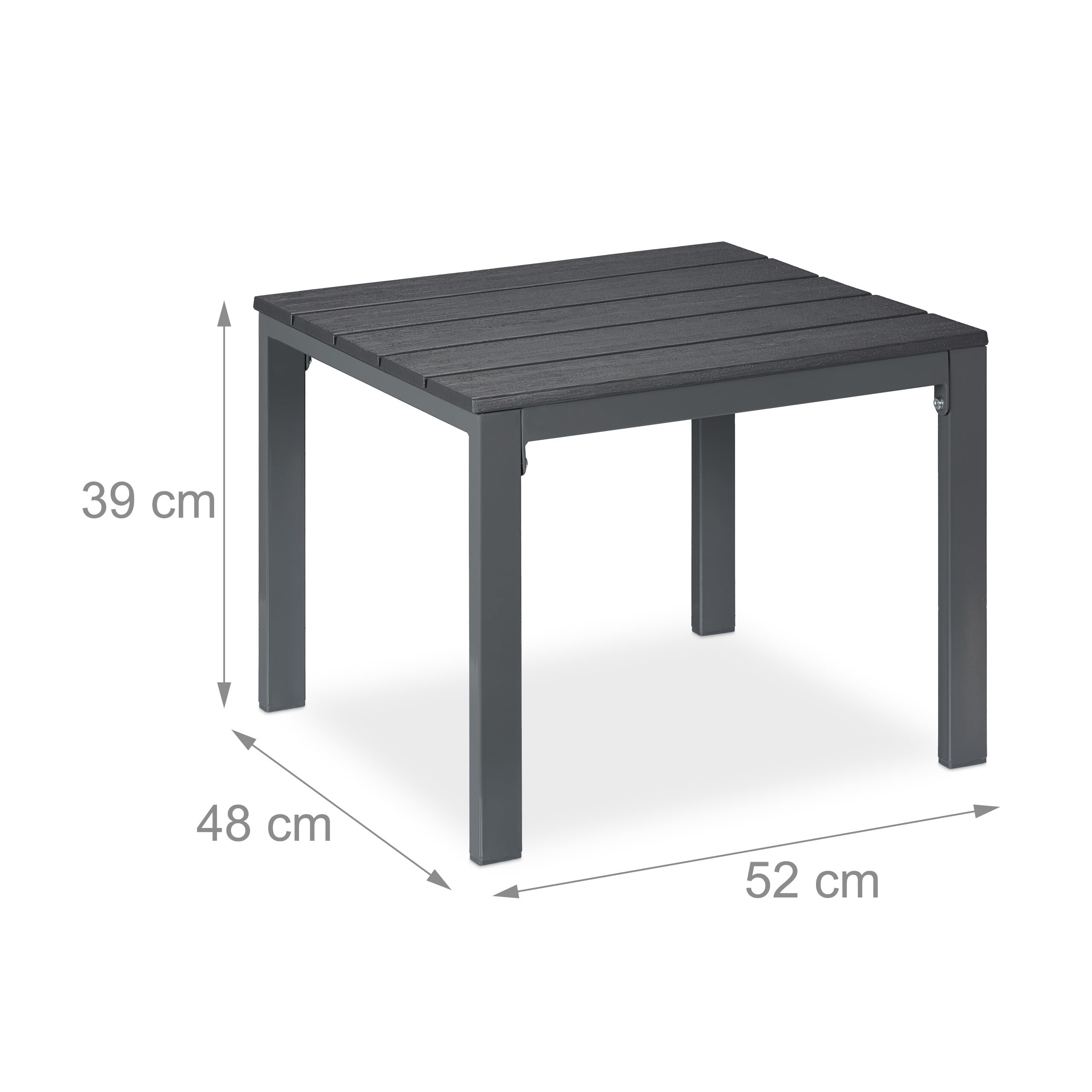 Relaxdays Table de Balcon, résistante aux intempéries, Jardin, HLP: 39 x 52 x 48 cm, Plastique & Acier, Grise