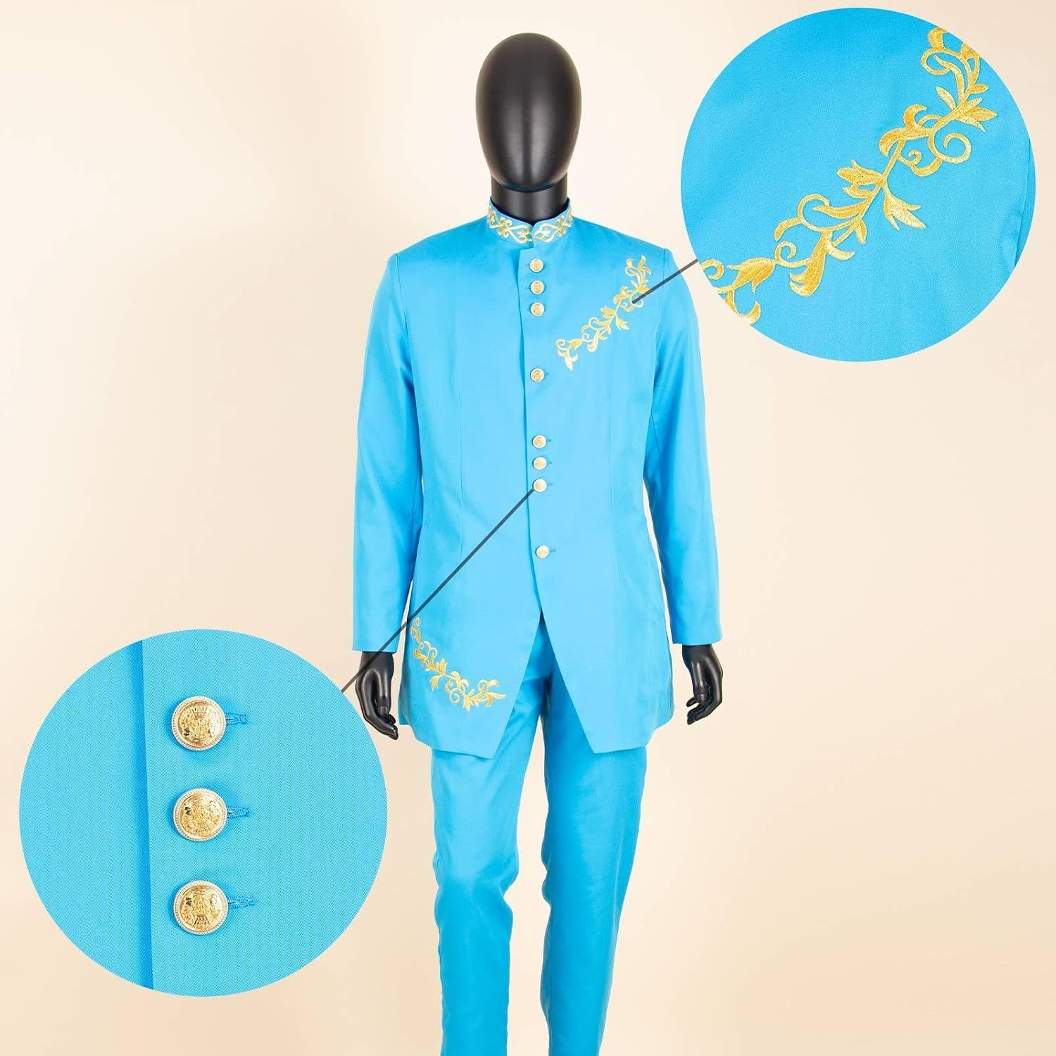 Men's African Dashiki 2 Piece Set Formal Outfits Embroidered Long Sleeve Single Breasted Slim Fit Jacket and Pants