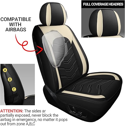 Miniatura 5 de AOOG Juego completo de 5 fundas de asiento de automóvil de cuero sintético, transpirables, fundas interiores antideslizantes impermeables para la