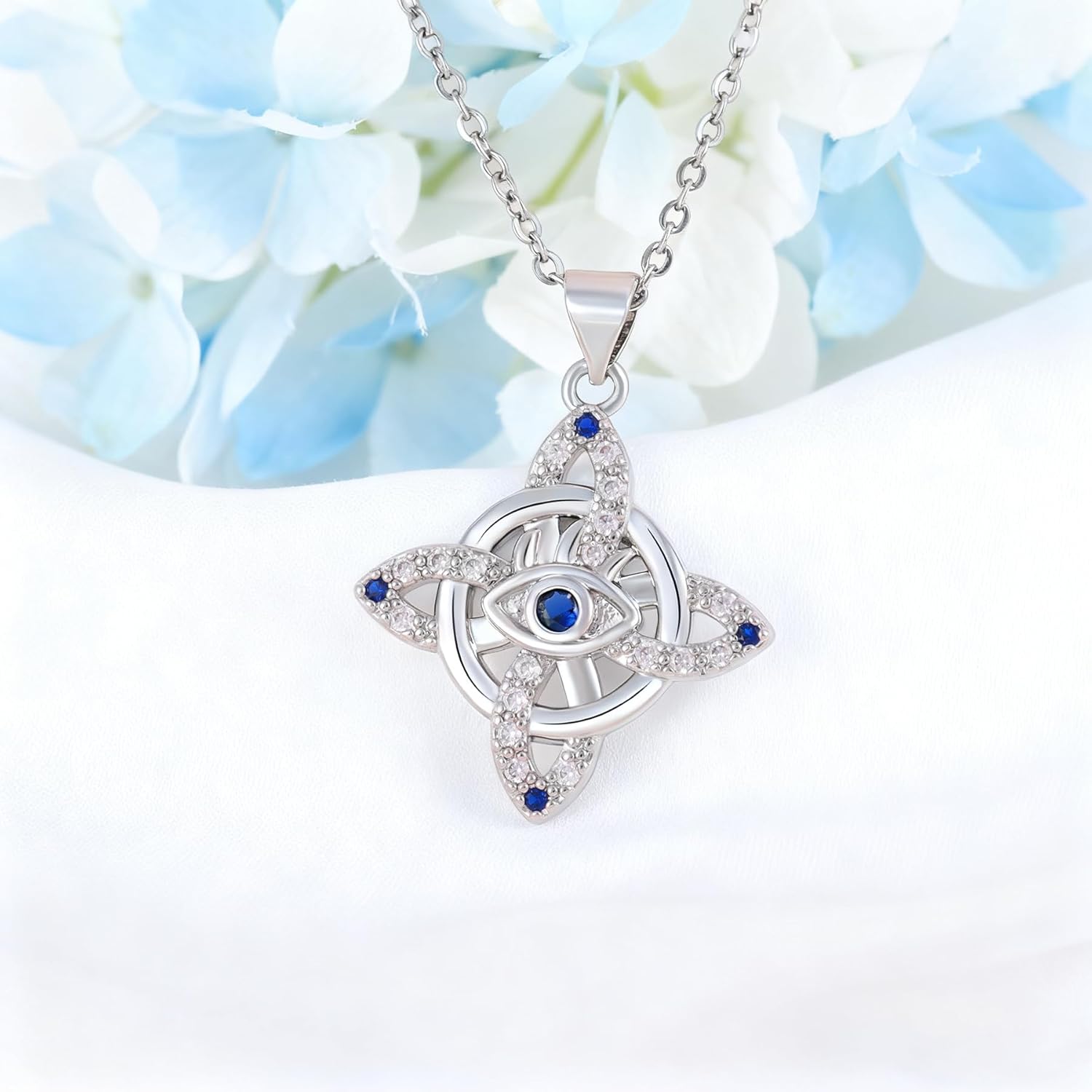 Celtic Knot Necklace for Women S925 Sterling Silver Blue CZ Evil Eye Pendant Necklace Celtic Viking Witches Trinity Knot Nudo de Bruja Triangle Irish Protection Jewelry Gift for Daughter Mother - Image 2