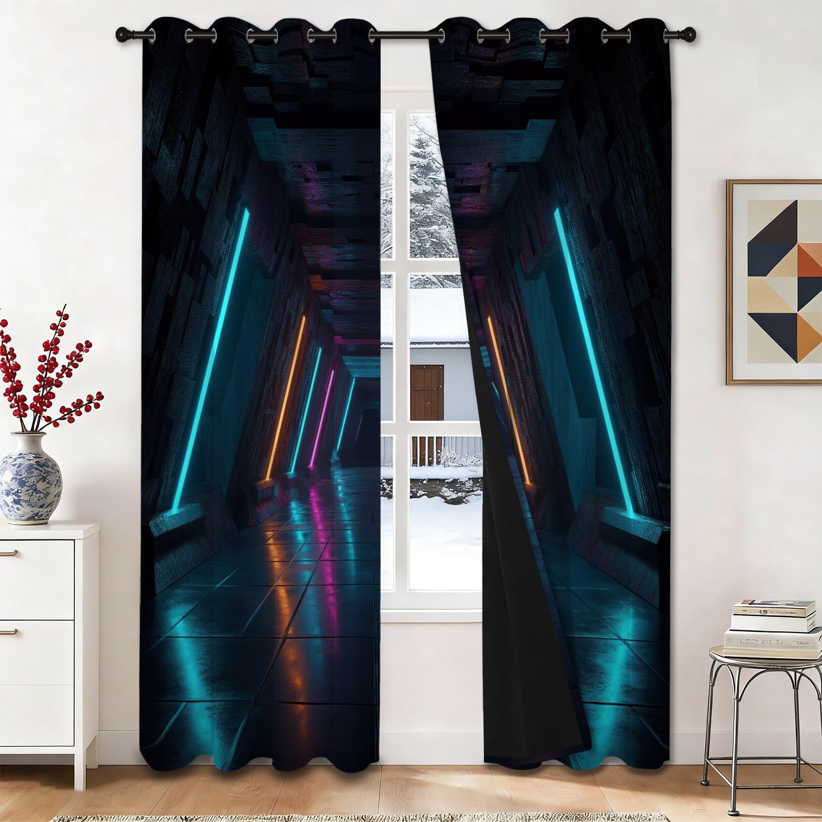 Rideau occultant tunnel néon 140x280 cm lot de 2 pour chambre