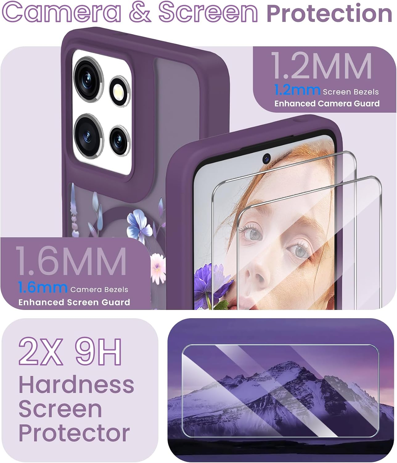 Yucenx Magnetic Flower Case for Motorola Moto G 5G 2026/2025-Deep Purple image 3