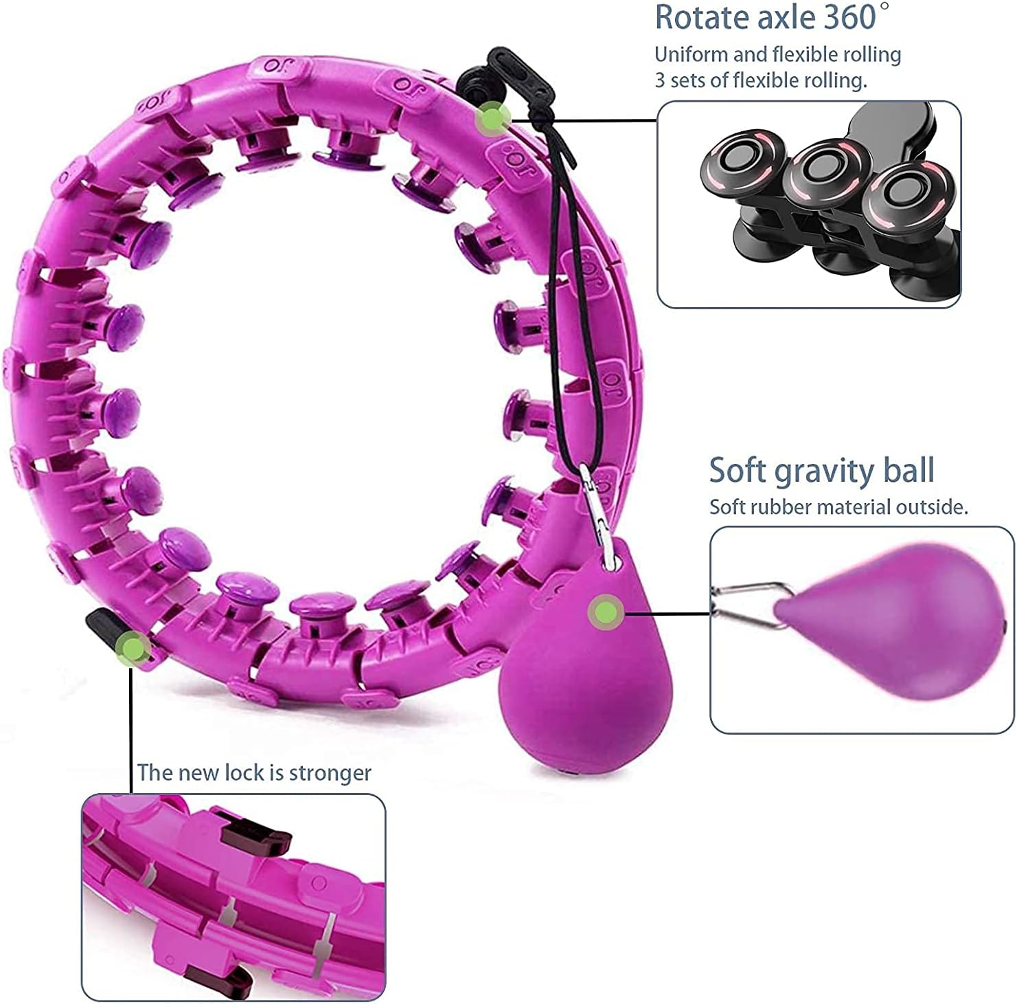 Gewichteter intelligenter Pilates-Ring,Fitness-Kreise,Hoola Hoops,2-in-1-Fitness-Gewichtsverlust,Massage,Pilates-Reifen,24 Knoten,abnehmbar,360° drehbar,Nicht fallend