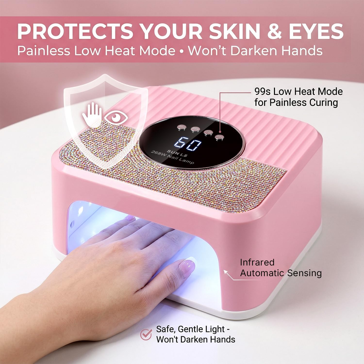 268W UV LED Nail Lamp with 4 Timers, Professional Gel Nail Dryer for Home Salon Use, Pink, for DIY Nail Art Enthusiasts and Beginners(Pink)