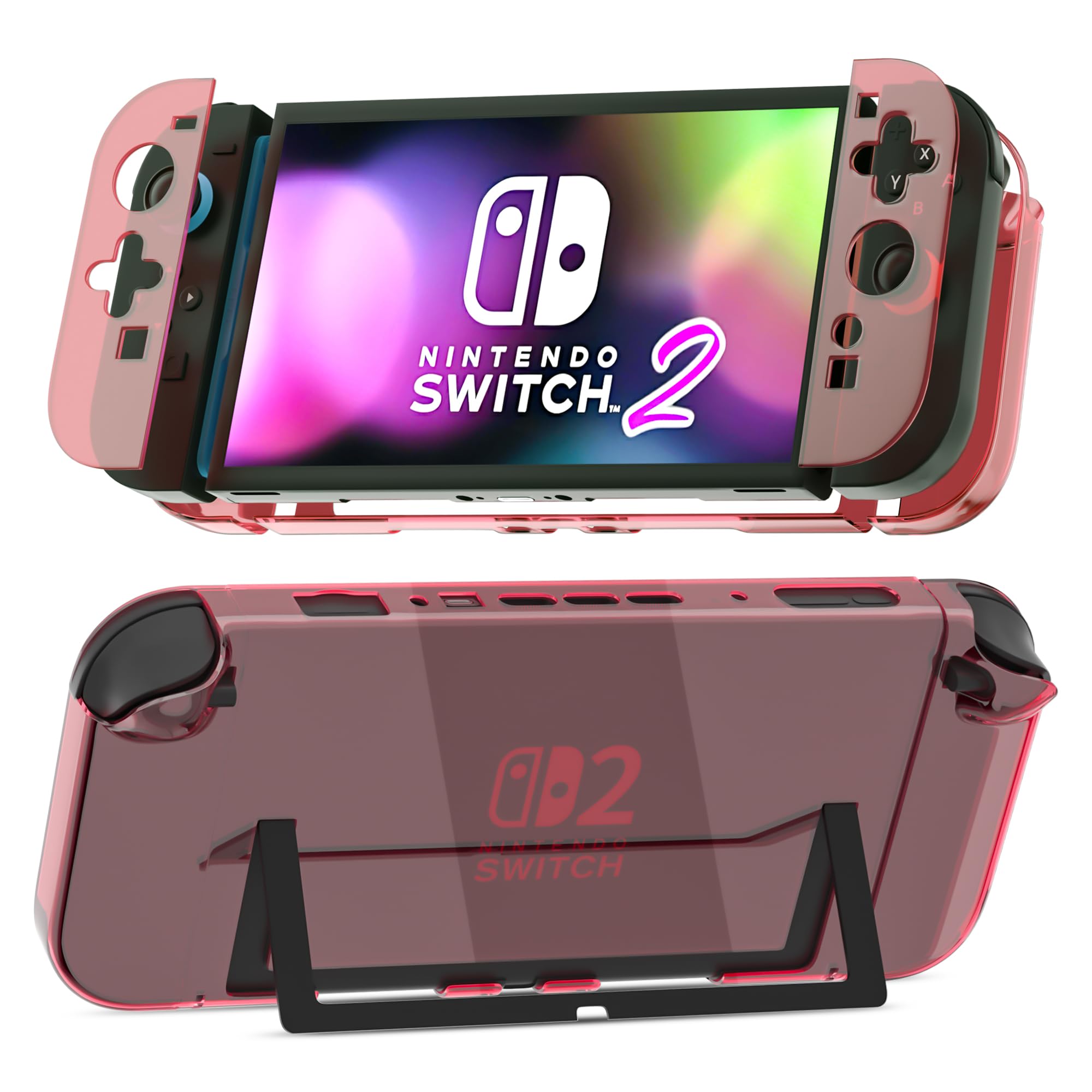 Photo 1 of [Easy Docking Version] GLDRAM Clear Red Case for Nintendo Switch 2 (2025), Dockable Hard Shell PC Protective Cover Skin for Switch 2 Console & Detachable Joycon Grip