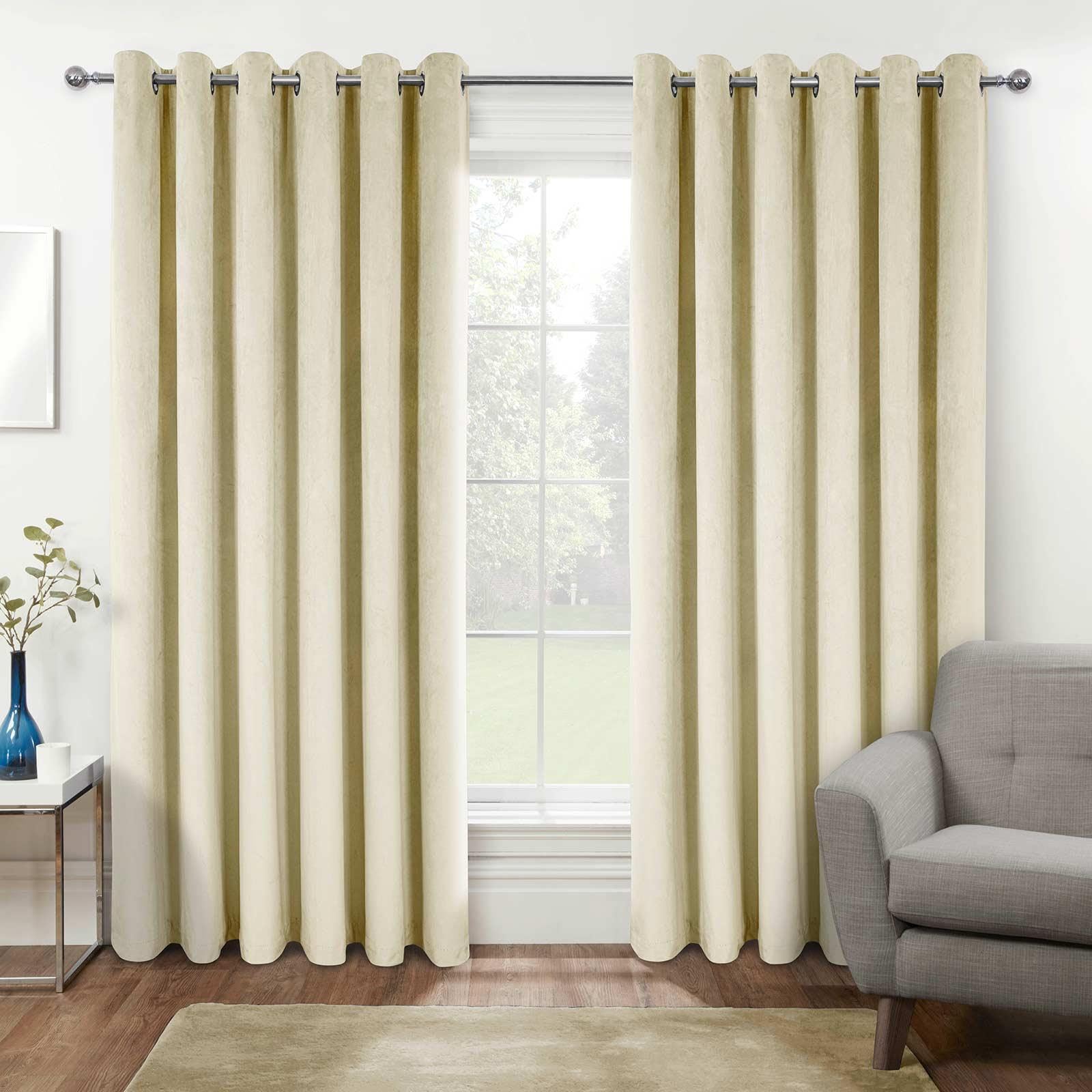 Homescapes Velvet Ready Made Curtains 117 cm width x 137 cm drop Cream