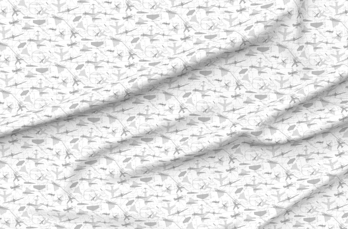Spoonflower Fabric - Gray White Airplane Nerd Geek Pilot Nursery Printed on Organic Cotton Sateen Fabric by The Yard - Sewing Quilting Apparel Home Decor