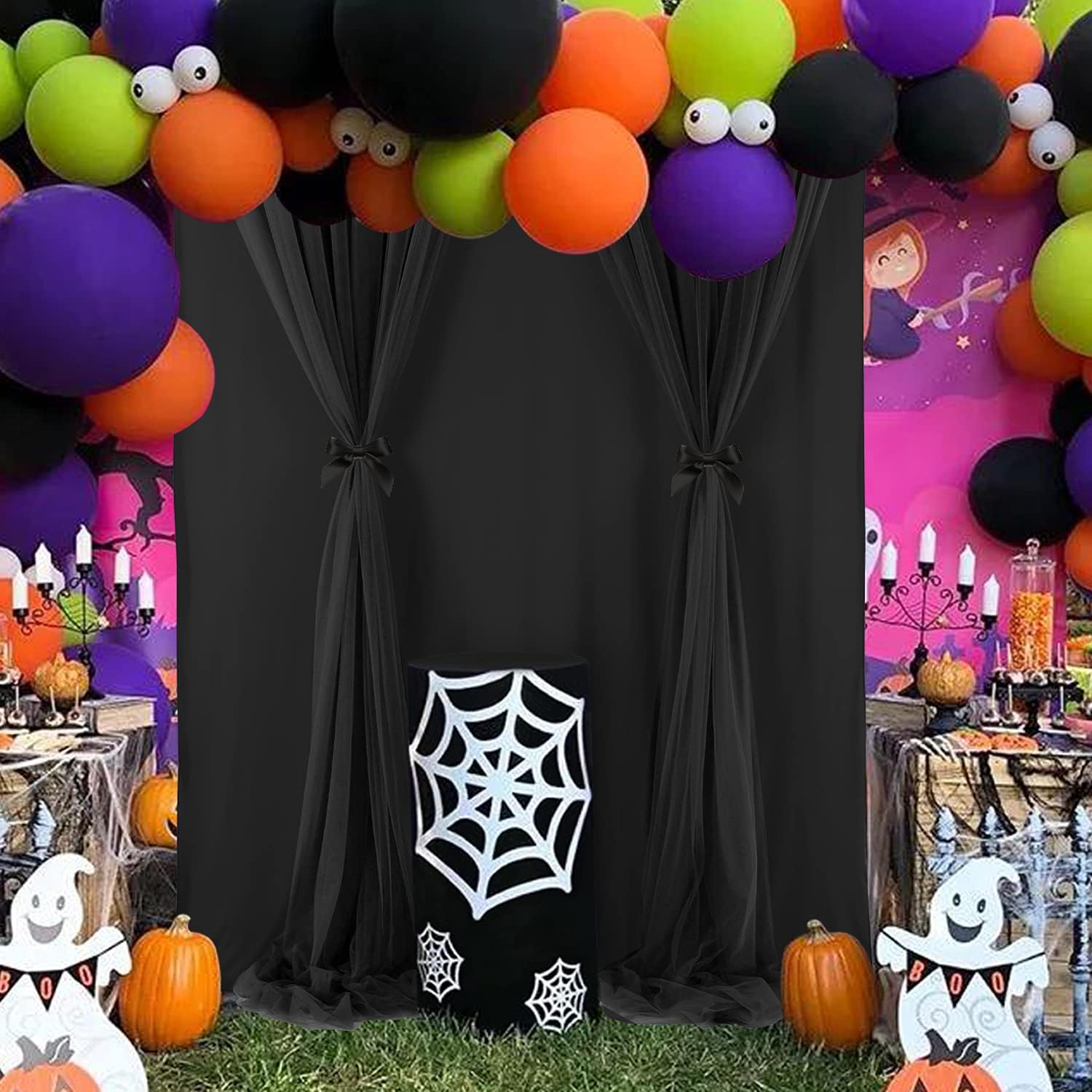Black Tulle Backdrop Curtain for Parties 3 Layers Sheer Black Photo Curtains Backdrop Fabric Drapes Panels Decoration for Birthday Party Wedding Photography 5ft x 7ft