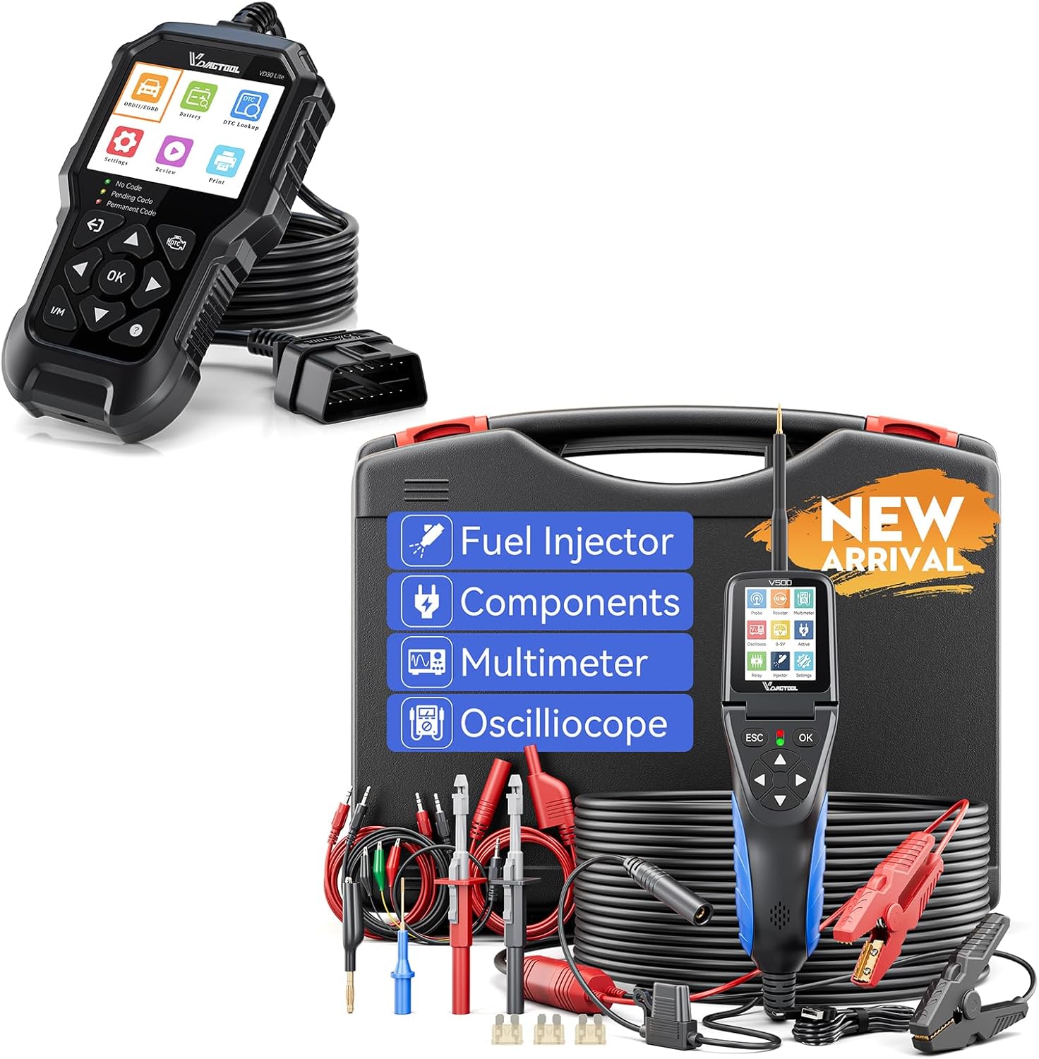 VDIAGTOOL VD30 Pro Car Code Reader with VDIAGTOOL V500 Auto Intelligent Power Circuit Probe Tester Kit