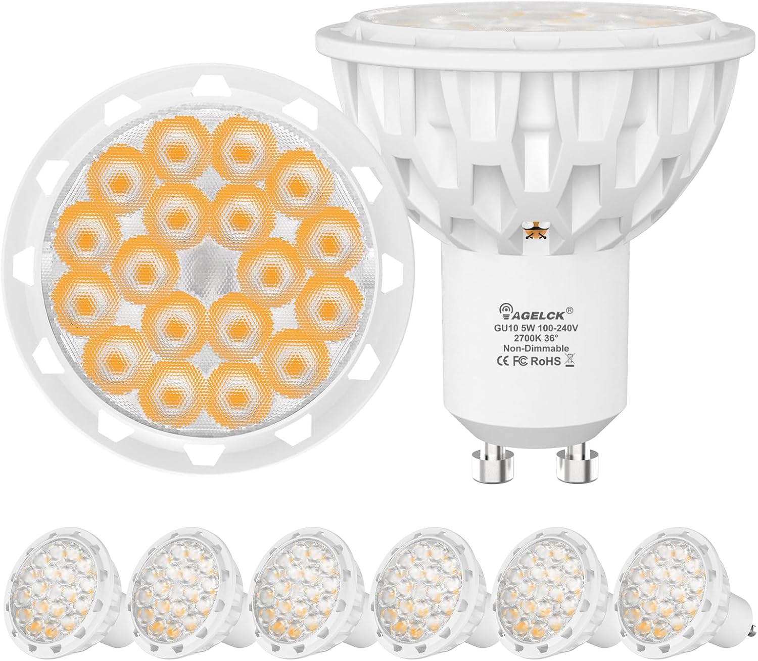 GU10 LED Bulb 5W - Warm White 2700K, 50W Halogen Equivalent, Flicker-Free & Non-Dimmable, 36 Degree Beam Angle, 35000Hrs, Track Light Bulbs for Kitchen, Range Hood, Living Room, Bedroom, 6-Pack