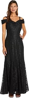 R&M Richards Women's Off The Shoulder Formal Gown - Glitter Lace Mermaid Evening Dress for Wedding Guest & Cocktail Attire