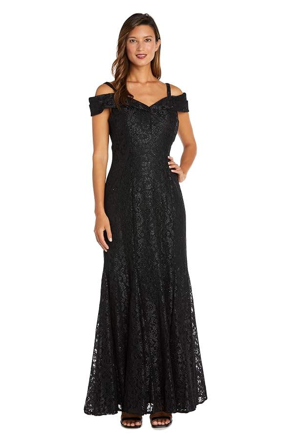 R&M Richards Women's Off The Shoulder Formal Gown - Glitter Lace Mermaid Evening Dress for Wedding Guest & Cocktail Attire by R&M Richards - Used condition - US$38.20