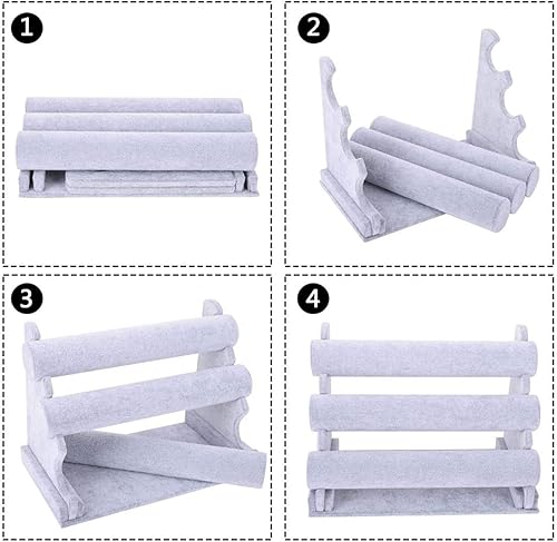 Miniatura 6 de EEUK Organizador de pulseras de terciopelo, soporte de exhibición de joyas de 5 niveles con barras extraíbles para pulseras, organizador de joyas