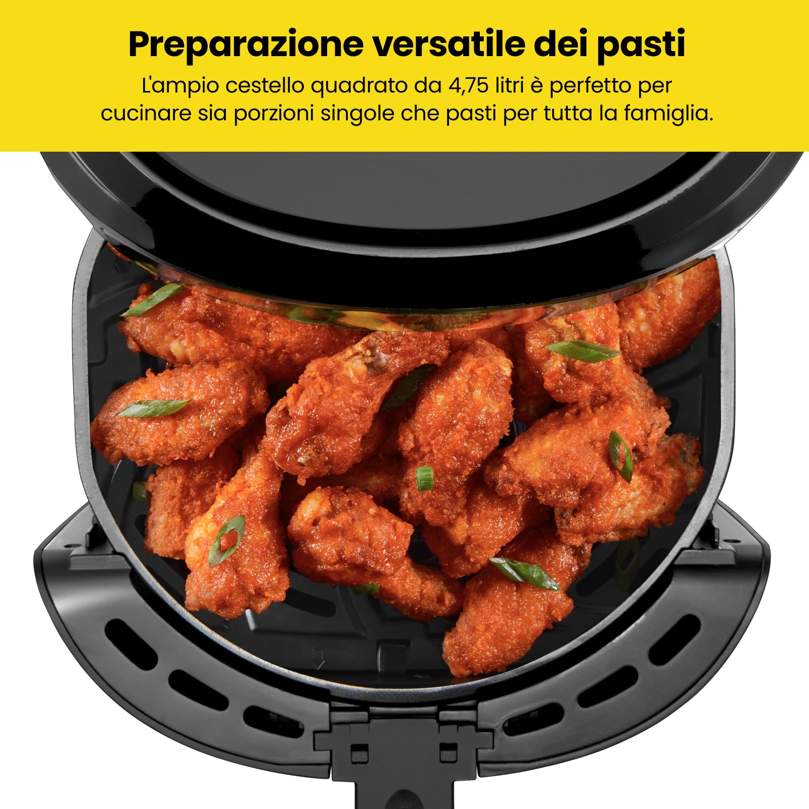 Friggitrice ad aria digitale Chefman 5 litri per famiglie, controllo digitale one touch, patatine, pollo, carne, pesce, parti antiaderenti lavabili in lavastoviglie, spegnimento automatico, nera