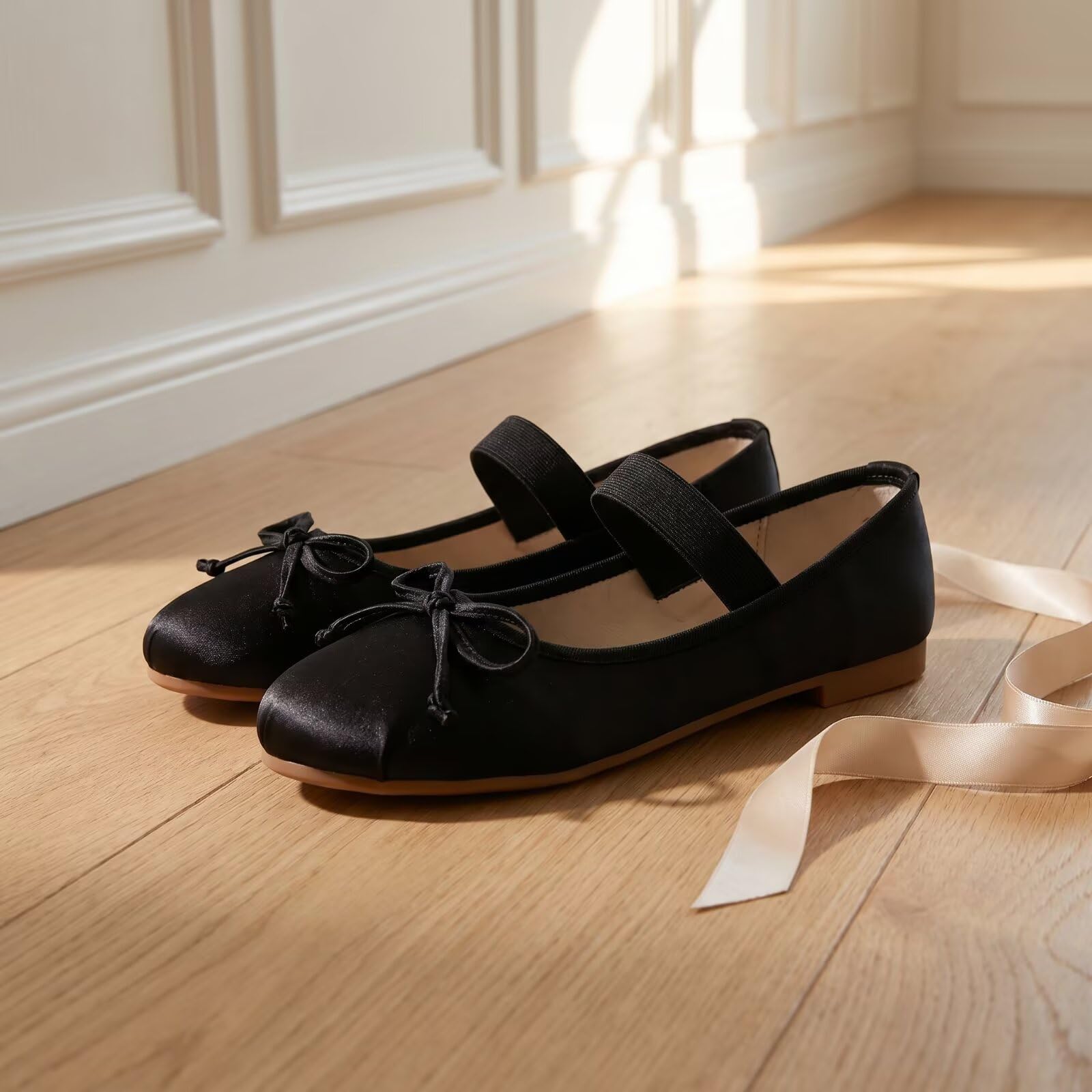 JOEupin Scarpe basse da donna con punta arrotondata, con cinturino elastico, comode, senza lacci, stile casual