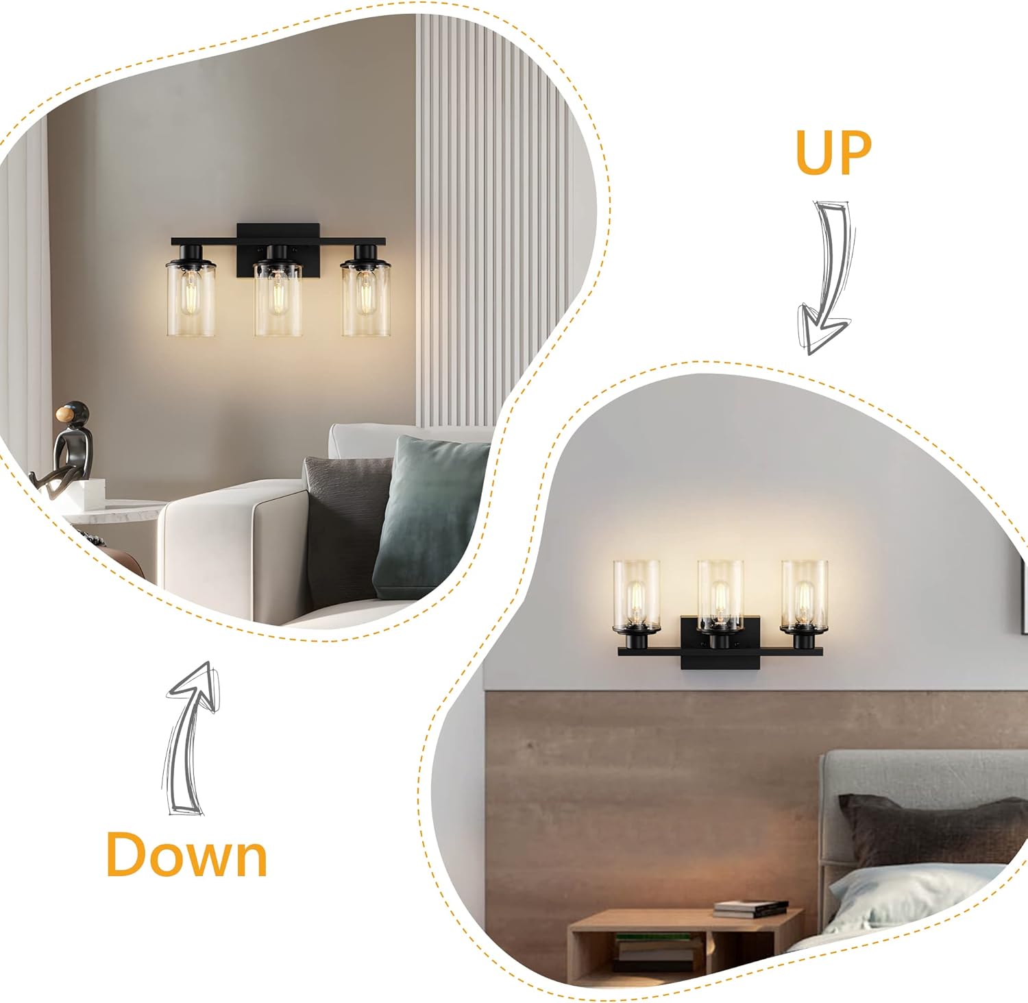 RyaHQ Bathroom Over Mirror Bathroom Vanity 3 Light Vanity Lights for Bathroom Vanity, Wall Sconce Wall Lamp Wall Light Fixtures Black - 