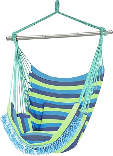 Gold Armour Silla hamaca colgante con cuerda de hasta 500 libras, 2 cojines de asiento incluidos, silla colgante con tejido de algodón de calidad de