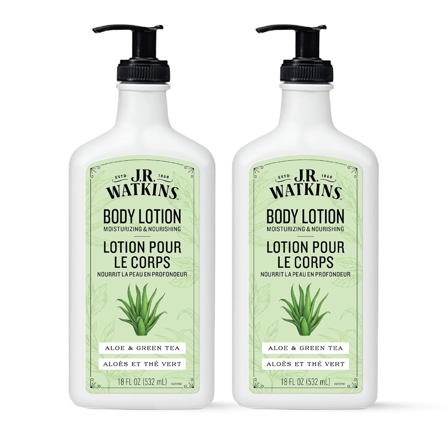J.R. Watkins Daily Moisturizing Body Lotion, Aloe & Green Tea, 18 fl oz, 2 Pack