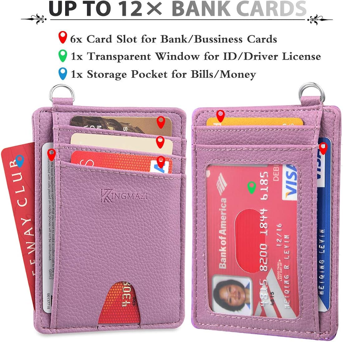Slim Minimalist Front Pocket Rfid Blocking Wallets, Credit Card Holder with D-Shackle for Men Women