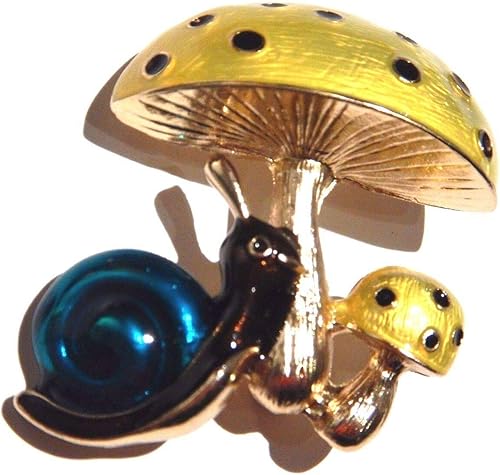 Vista 2 de Adorable broche de caracol y hongos retro Kitschy esmalte dorado animal insecto Pin, Metal, esmalte, Esmalte