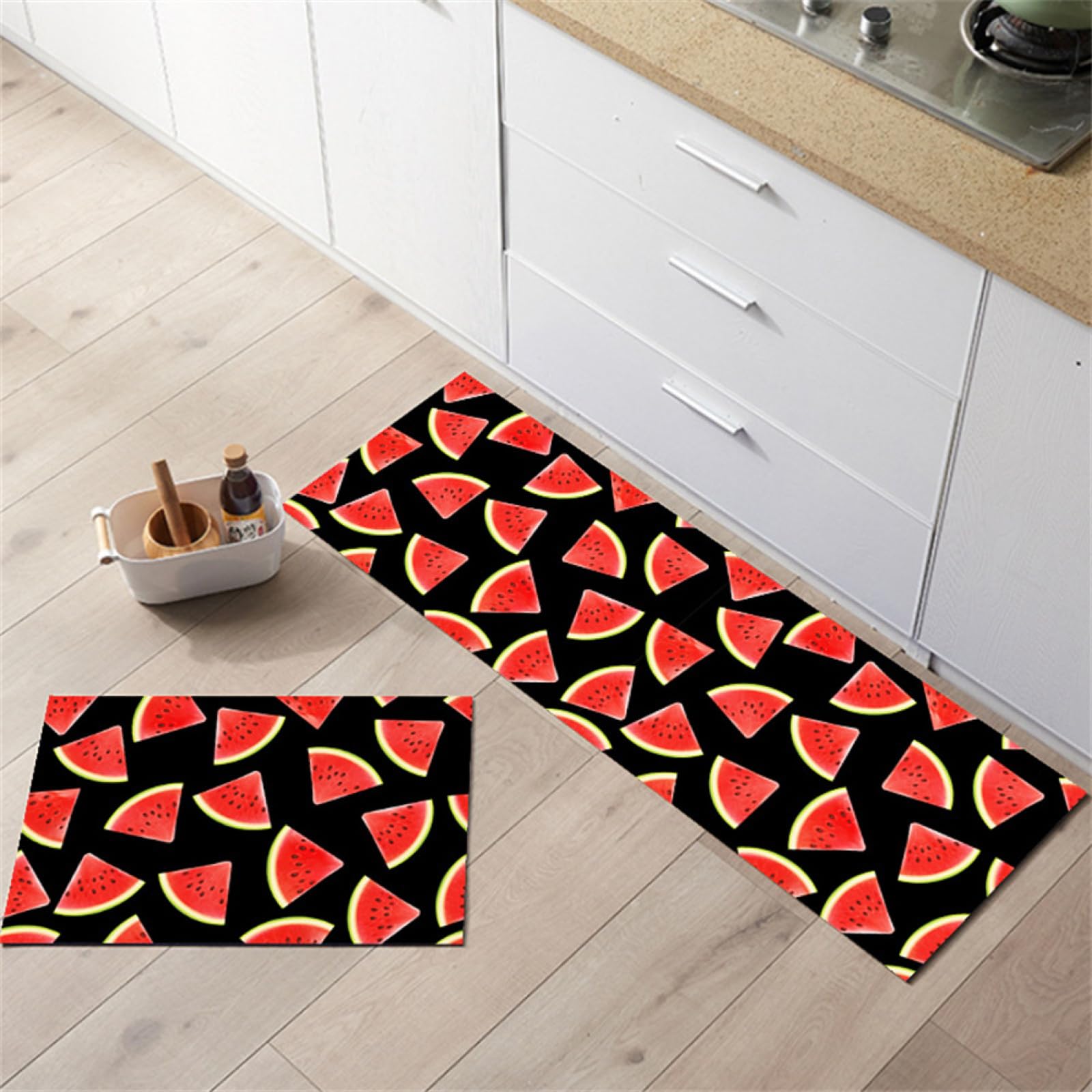 KüChenläUfer KüChenmatte 45x120cm, KüChenteppich Waschbar rutschfest, Teppich LäUfer Flur FußMatte Badematten, Wasser öL Aufnehmen Teppich KüChe Set für KüChe Wohnzimmer, Badezimmer Watermelon