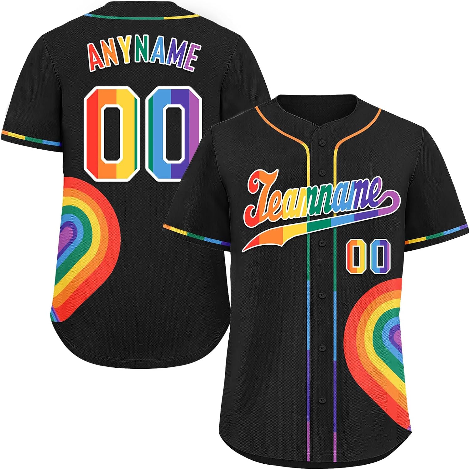Custom Couple Baseball Jersey Pride Shirt Print Stitched Name Number Matching Couple Outfit Rainbow Heart Jerseys