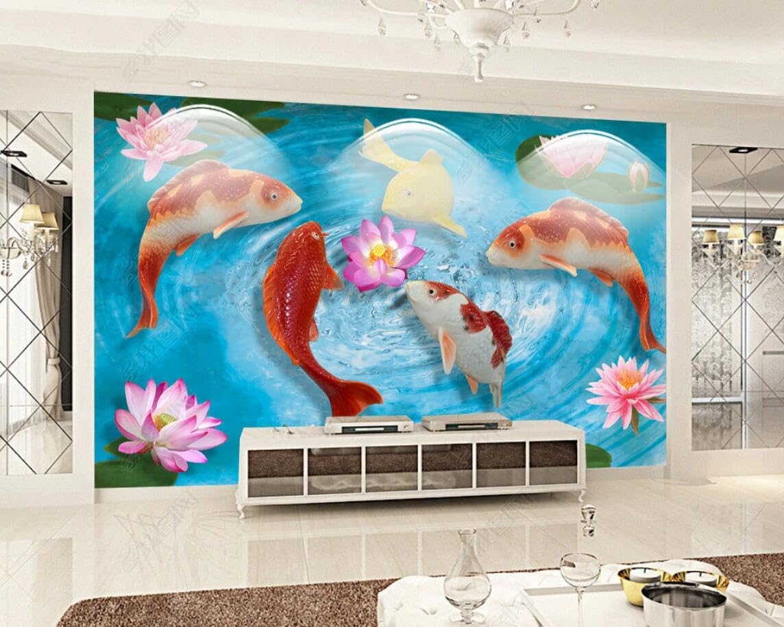 Papier peint panoramique poisson lotus en relief 3D luxe