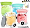 4 Pack Ice Cream Pints and Lids for Ninja CREAMi NC701UK NC700UK NC701 Series, Includes 4 Tubs, Lids, 4 Spoons & Ice Cream Scoop, BPA-Free Dishwasher Safe