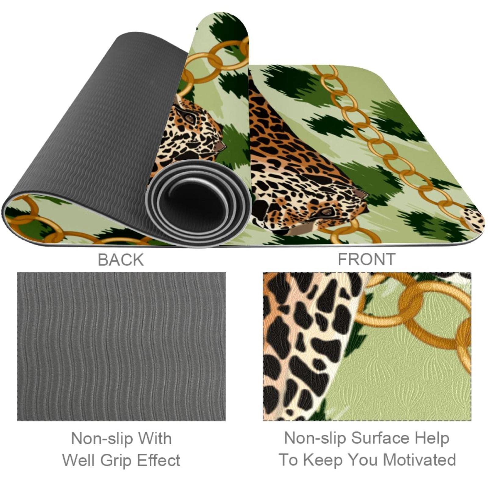 Tapis De Yoga Imprimé Léopard - Caoutchouc Antidérapant, 68 Cm De Long, Motif Animalier - Neuf