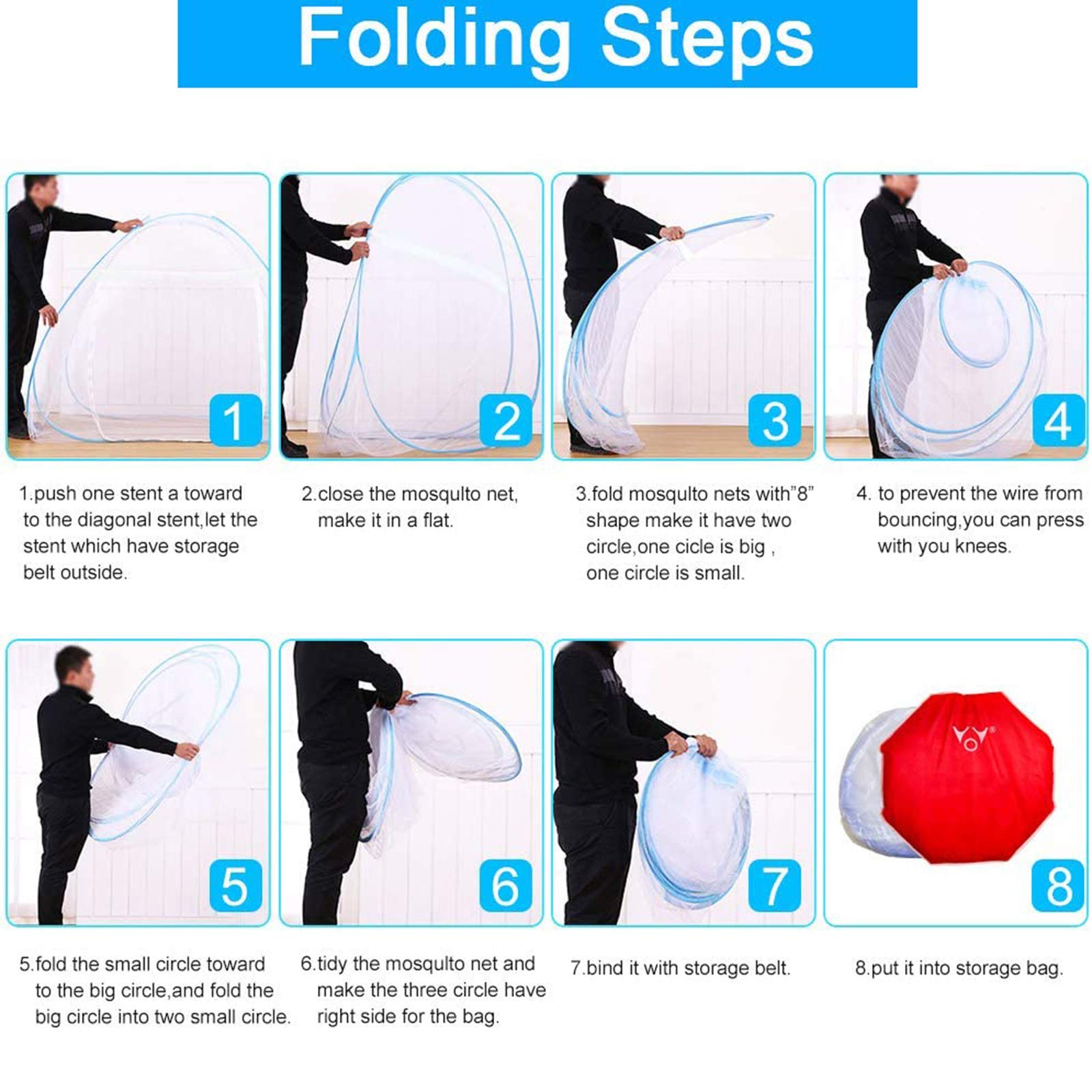 Mosquitera Plegable para Cama con Doble Puerta, fácil de Instalar, con Parte Inferior antipicaduras de Mosquitos, para Cama, Camping, Viajes, hogar, una Sola Puerta, 200 x 200 x 160 cm