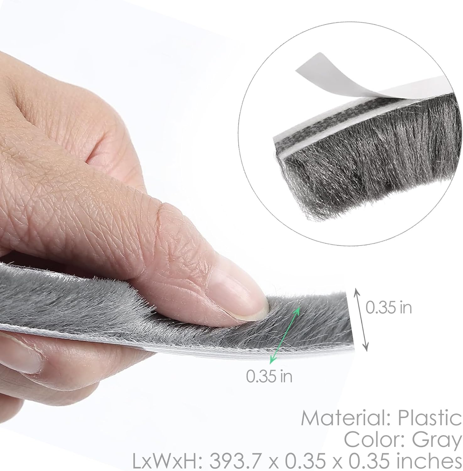 Weather Stripping for Windows, Gray Adhesive Brush Door Sweep Bottom Pile Weatherstrip Felt Door Seal Strip Wardrobe Seal, Height 9mm x 33 Ft (for Gaps 4.5-7.5 mm) - Gray