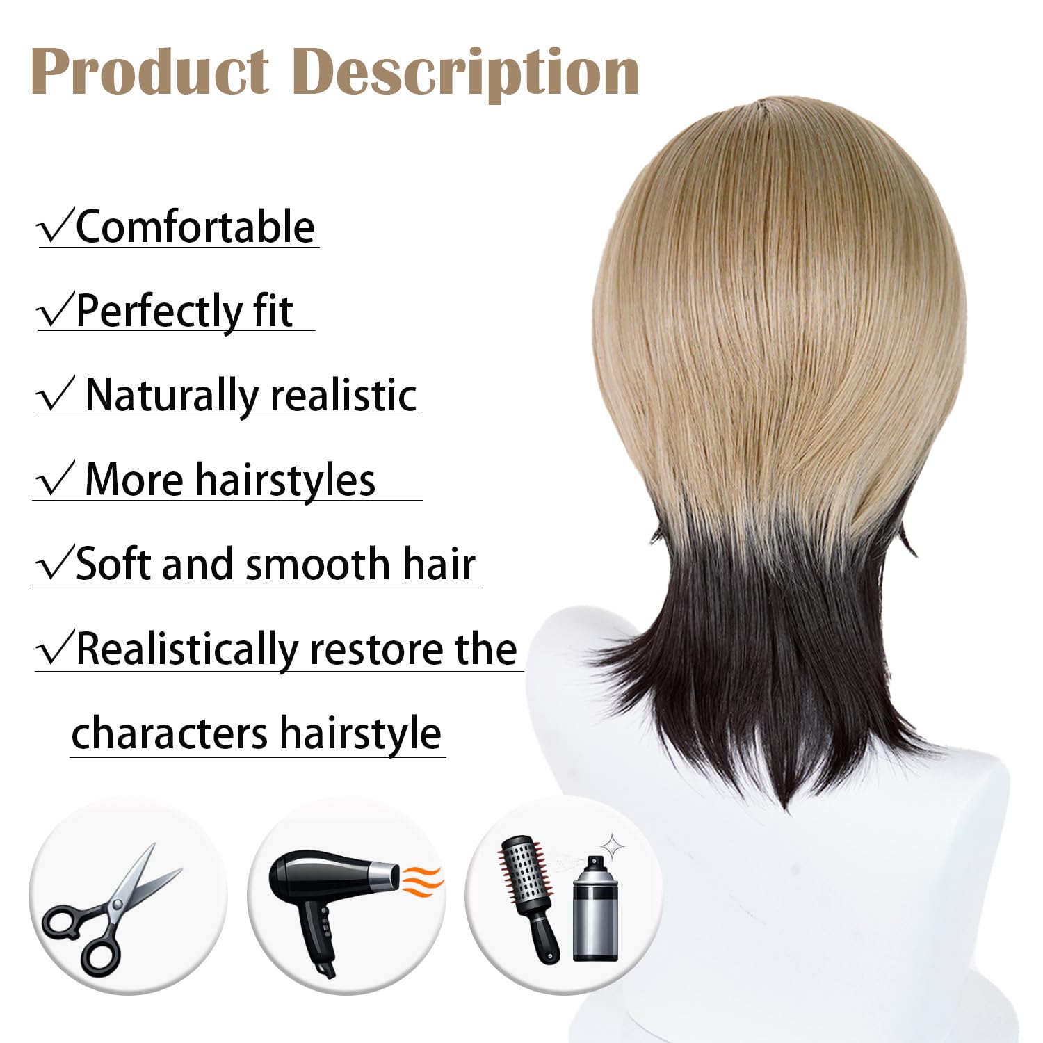 LABEAUTÉ Zanka Cosplay Wig Brown Blonde Layered Short Anime Wig Heat Resistant Synthetic Hair Costume Wig for Halloween Comic Con Party Carnival with Wig Cap