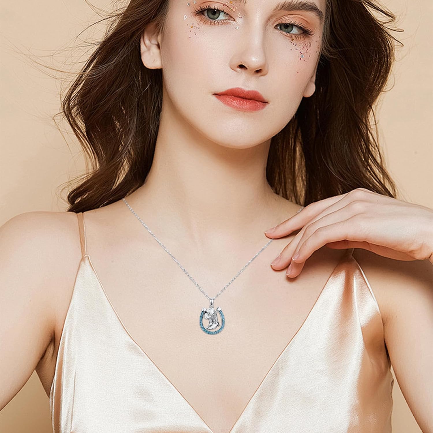 Western Necklace 925 Sterling Silver Turquoise Western Pendant Necklace Country Jewelry Gifts for Cowgirl Cowboy - Image 3