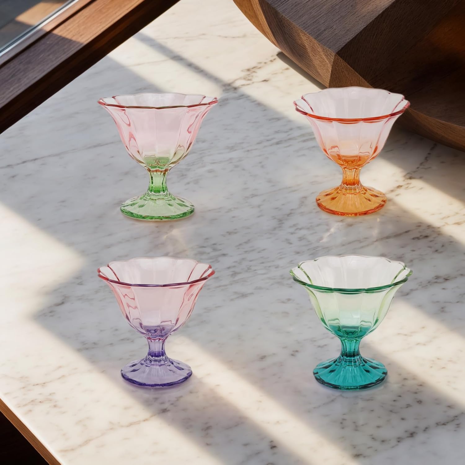 Glass Dessert Bowls 10 Oz Set of 4 Ice Cream Cups Footed Bowl Green Clear Drinking Cup for Sundae, Dessert, Candy, Fruit, Ice Cream, Snack Pudding - Image 9