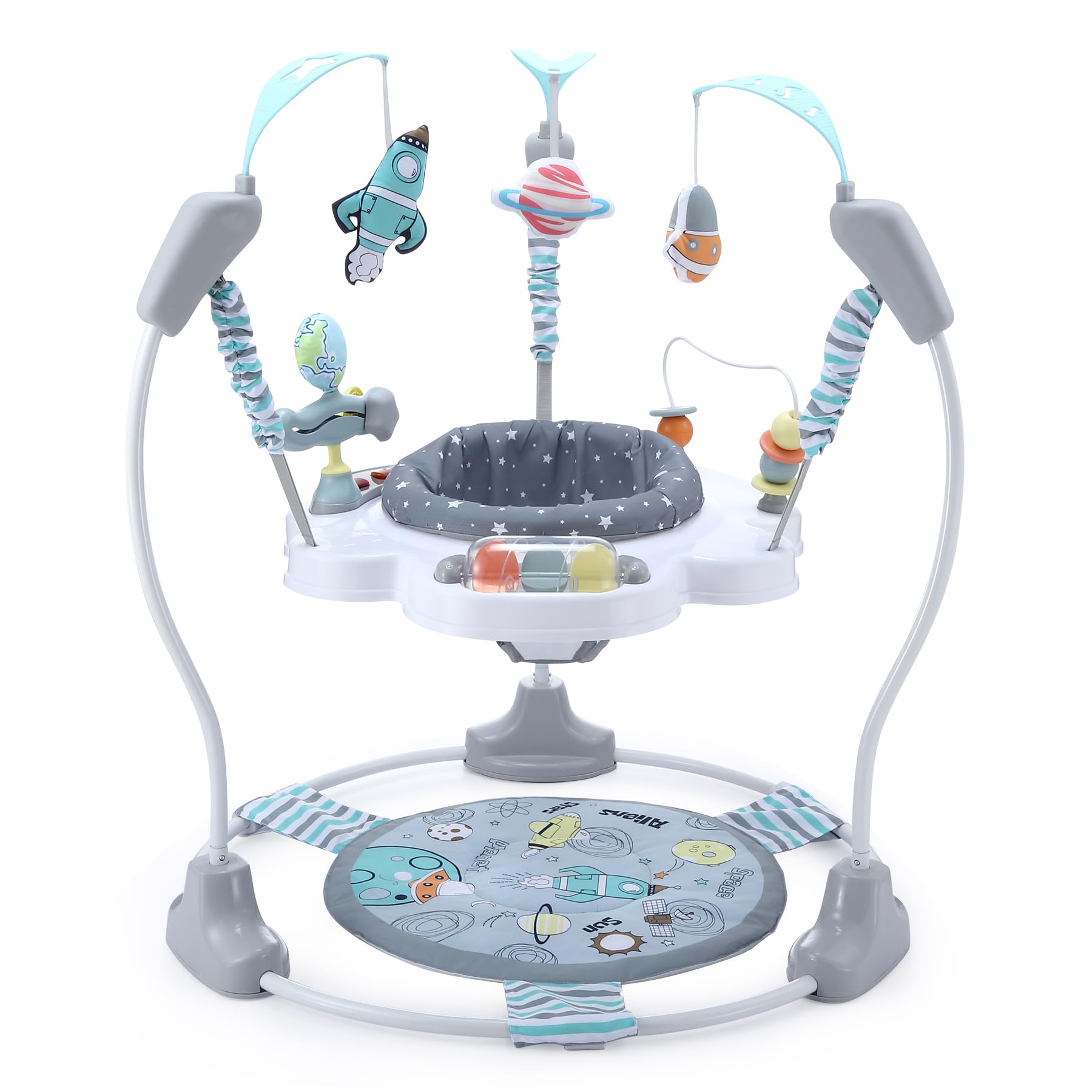 LADIDA Stationary Jumper Jumperoo Aktivitätszentrum für Babys mit interaktivem Spielzeug, 360° drehbarer Sitz, Musikspielzeug und Höhenverstellbar (Space Tour Grey)