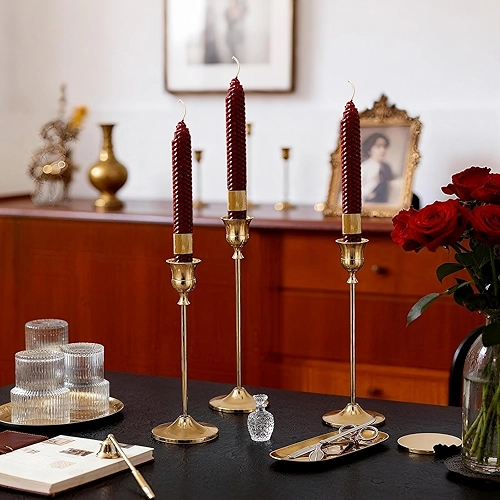 3 peças de castiçais, castiçais cônicos, castiçais dourados para mesa central, recepção de casamento, decoração festiva de Natal e Halloween