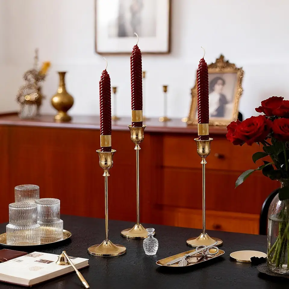 3 peças de castiçais, castiçais cônicos, castiçais dourados para mesa central, recepção de casamento, decoração festiva de Natal e Halloween