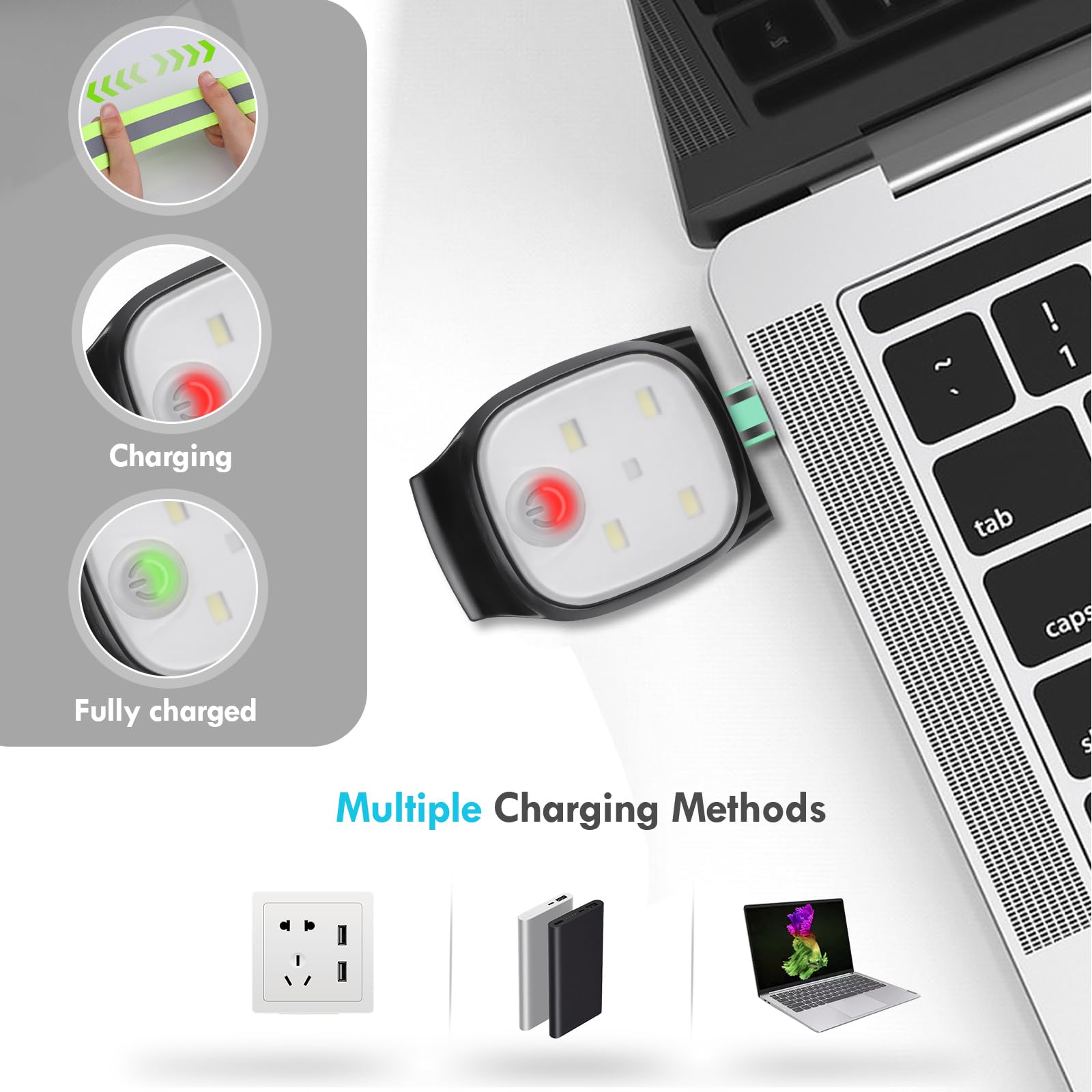 Fascia Luminosa LED Ricaricabile USB Per Corsa Notturna - 4 Luci, Impermeabile, Elastica, Per Correre E Passeggiare Con Il Cane - 4