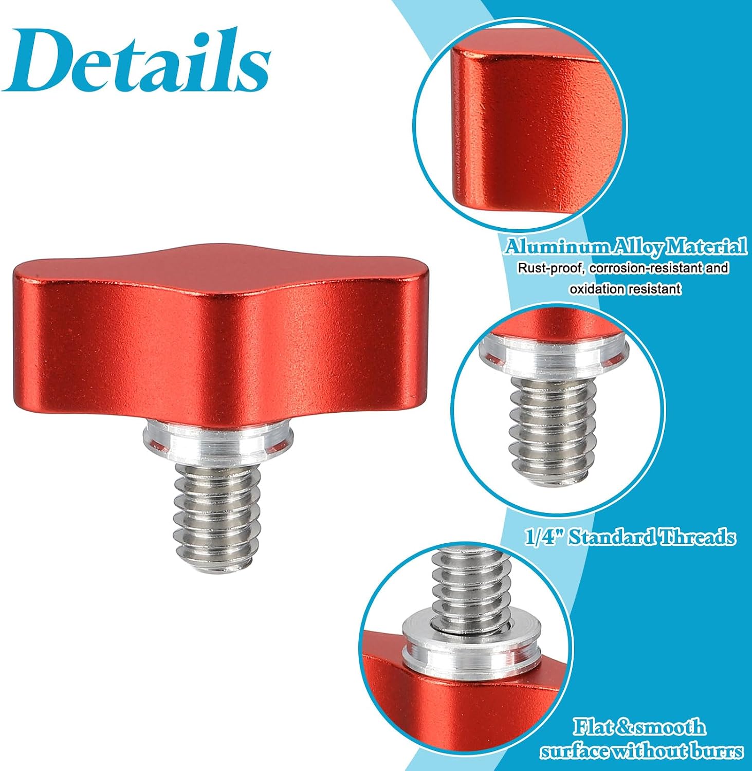 PATIKIL Clamping Screw Knob 1/4" x 0.89", 2Pcs Aluminum Alloy t Shaped Camera Thumb Screws for DSLR Flash Bracket Photography Light Stand Adapter Action Sports Camera Mounting System, Red