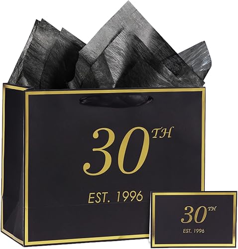 30th Birthday Gift Bag with Card and Tissue Paper for Men Women Him