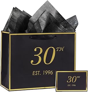 30th Birthday Gift Bag with Card and Tissue Paper for Men Women Him, 1996