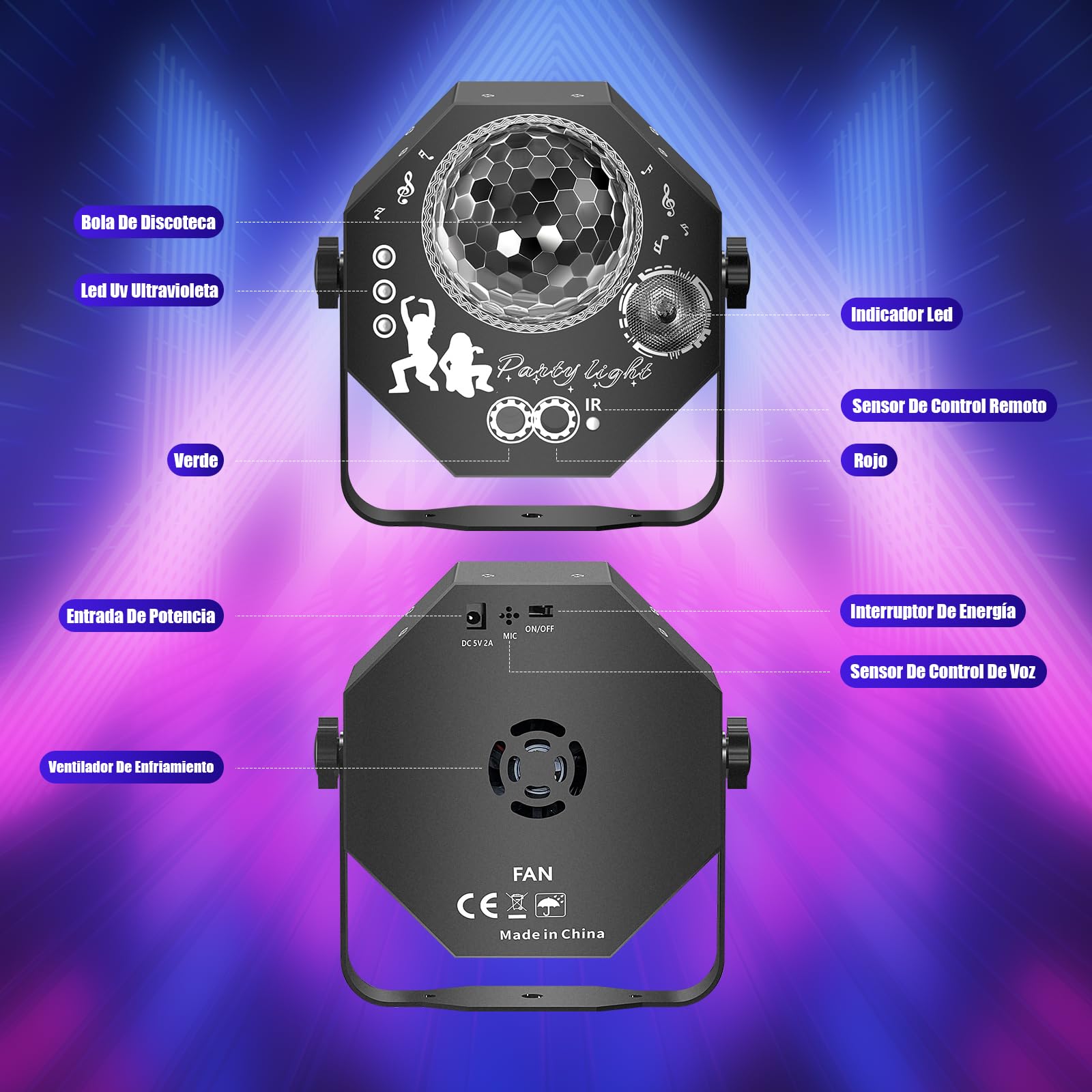 4 en 1 Luces Discoteca, Bola Luces Discoteca, LED RGB Luz Discoteca con Musik Sonido Activado, Luces DJ con Mando a Distancia para Fiestas Domésticas, Clubes, Halloween, Navidad