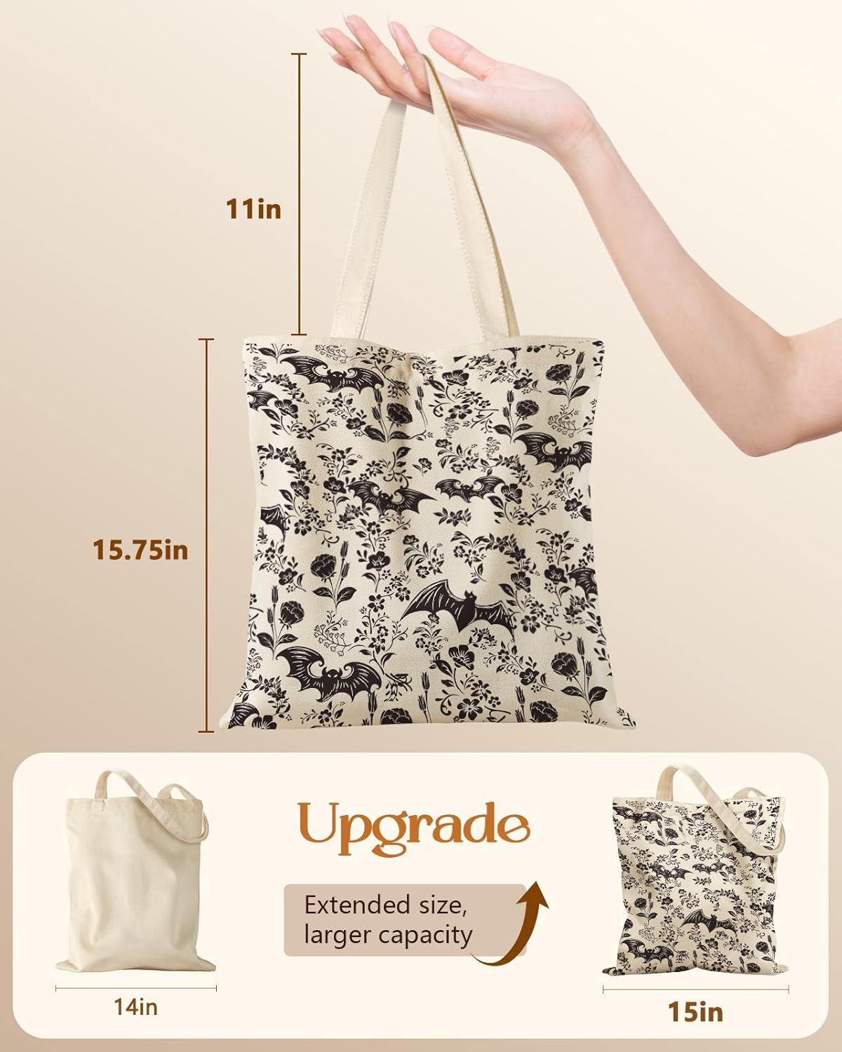 Canvas Tote Bag for Women – Aesthetic Canvas Bag with Zipper Cute Stylish Reusable Shoulder Totes for Shopping Work Daily Vacation, Bianfu Flower - Image 2